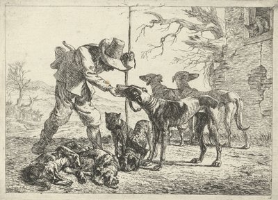 Jager met zeven honden door Pieter van Laer