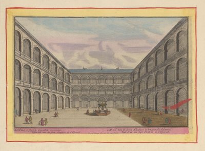 Gezicht op de binnenplaats van een van de kloosters in het Escorial door Pieter van den Berge