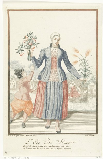 Jonge vrouw met vruchten en korenaren door Pieter van den Berge