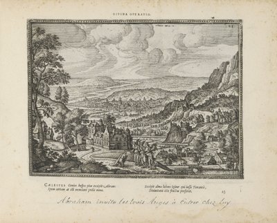 Landschap met Abraham en de drie engelen door Pieter van der Borcht (I)