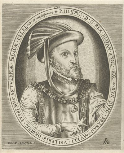 Portret van Filips II, koning van Spanje (Portretten van heersers) door Pieter van der Heyden