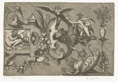 Rechterhelft van een grote cartouche met een voorstelling van de Nacht door Pieter van der Heyden