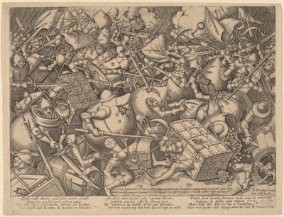 De Slag van de Geldzakken en de Sterke Kisten door Pieter van der Heyden after Pieter Bruegel the Elder