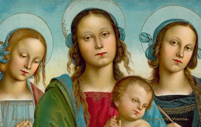 Maagd en Kind tussen de Heiligen Rosa en Catherine door Pietro (after) Perugino