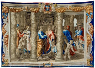 Zeventiende-eeuws wandtapijt dat de Genezing van de Kreupele afbeeldt door Pietro 1579 1669 Fevère