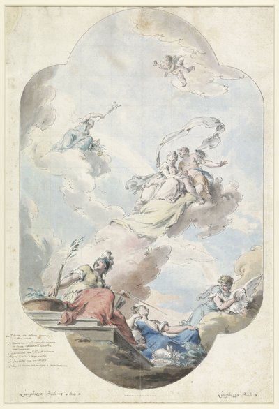 Ontwerp voor een plafondschildering met een huwelijksallegorie door Pietro Antonio III Novelli