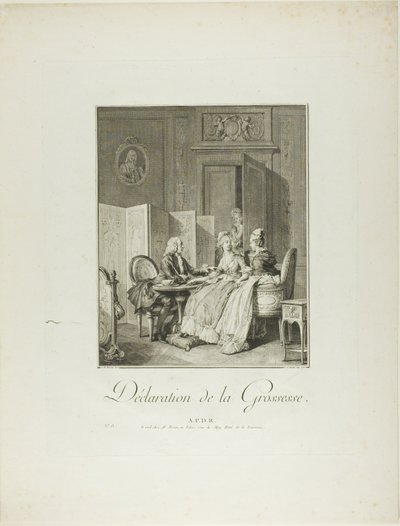 Aankondiging van zwangerschap, uit Monument du Costume Physique et Moral de la fin du Dix-huitième siècle door Pietro Antonio Martini
