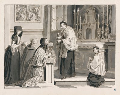Heilige Communie of De Eucharistie uit De Zeven Sacramenten door Pietro Antonio Novelli
