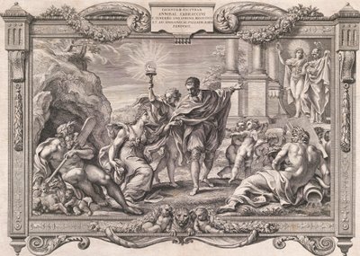 Annibale Carracci Introduceert Schilderkunst aan Apollo en Minerva, 1674 door Pietro Aquila