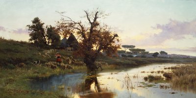 Kudde bij zonsondergang door Pietro Barucci