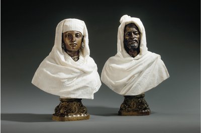 Bustes van een Sheikh en een Sheikha, ca. 1865-70 door Pietro Calvi