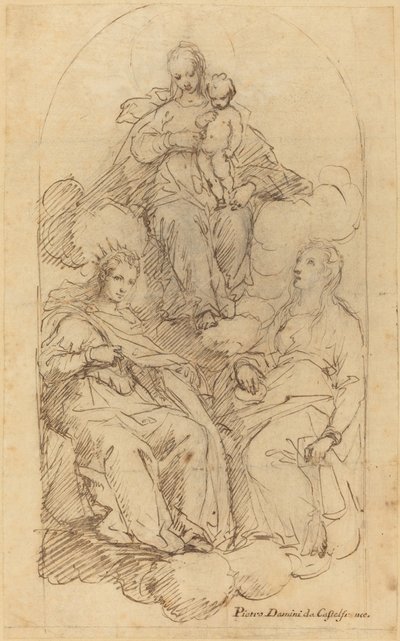 De Maagd en het Kind Aanbeden door Sint Catharina en een Andere Vrouwelijke Heilige door Pietro Damini
