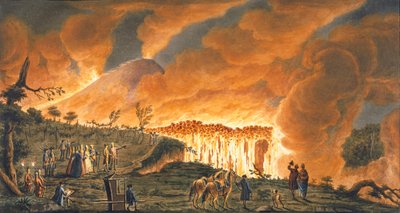 Uitzicht op Hamilton die hun Siciliaanse majesteiten escorteert op 11 mei 1771, om de lavastroom van de grote uitbarsting van de Vesuvius te observeren, Plaat 38 uit 