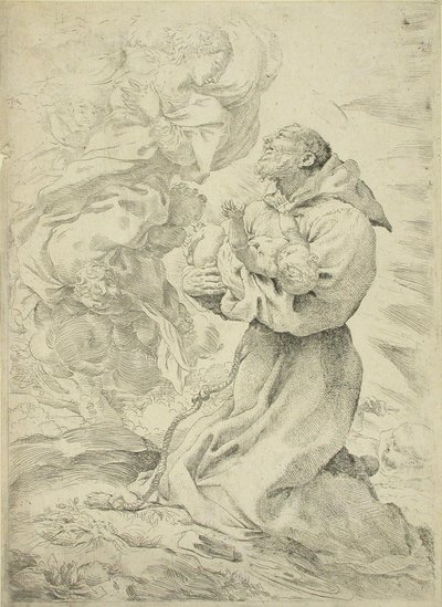 Franciscus van Assisi met het Christuskind in zijn armen door Pietro Faccini