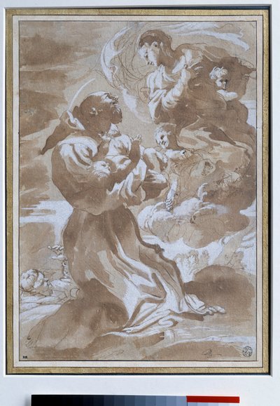 De Maagd vertrouwt het kind Jezus toe aan Sint Franciscus van Assisi door Pietro Faccini
