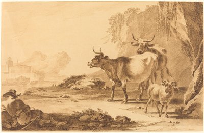 Landschap met vee, een geit en een rustende herder door Pietro Giacomo Palmieri