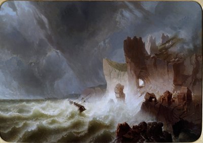Lido solitario (Marien landschap, met schip gevangen in de storm en verongelukt op de kliffen) door Pietro Giuria