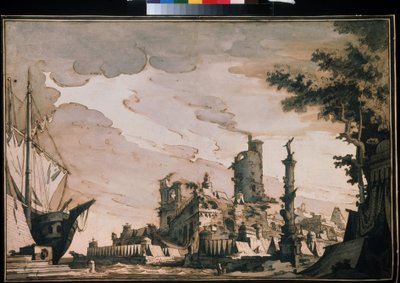 Uitzicht op een haven door Pietro Gonzaga