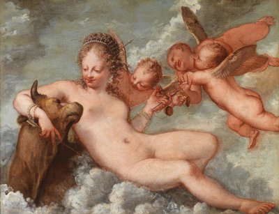 Venus vergezeld door Weegschaal en Stier, 1660s door Pietro Liberi