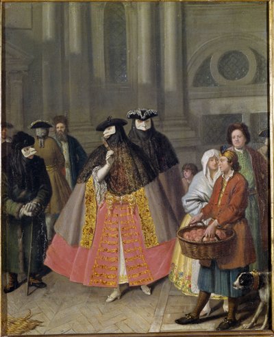 Gesprek met maskers of de Appelverkoper door Pietro Longhi
