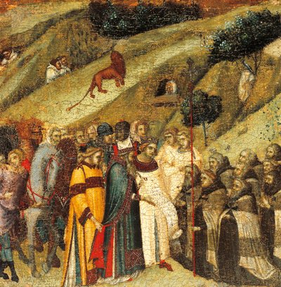 Eerste Karmelietenheremieten in de lente van Elia, detail van predella van altaarstuk voor Carmine door Pietro Lorenzetti