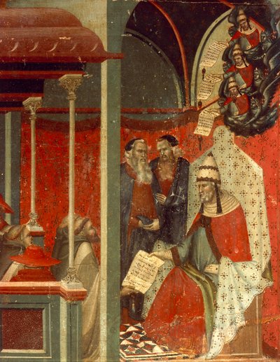 Honorius III keurt Karmelietenregel goed, (detail) door Pietro Lorenzetti