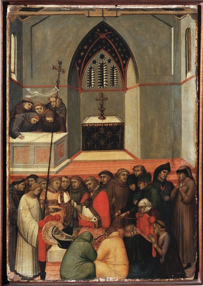 Het ongeschonden lichaam van Sint Nederigheid (Polyptiek van het leven van Sint Nederigheid) door Pietro Lorenzetti