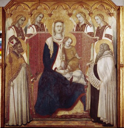 Maagd en kind tussen Sint Nicolaas en Sint Elia door Pietro Lorenzetti