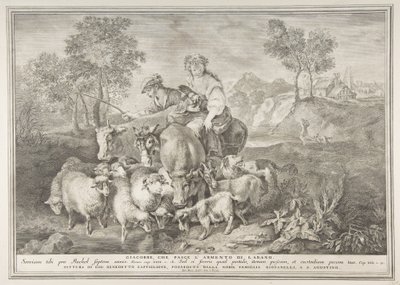 Jacob die de kudde van Laban hoedt door Pietro Monaco