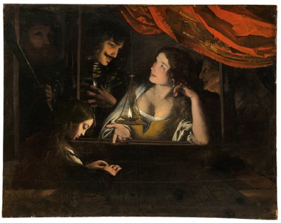 Figuren in een Interieur Rond een Lantaarn door Pietro Paolini