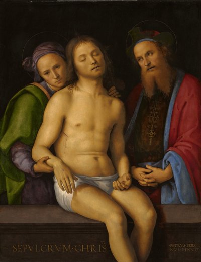 Dode Christus met Jozef van Arimathea en Nicodemus door Pietro Perugino