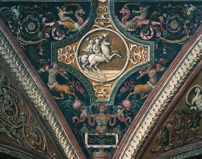 Planeten en groteske decoratieve motieven door Pietro Perugino