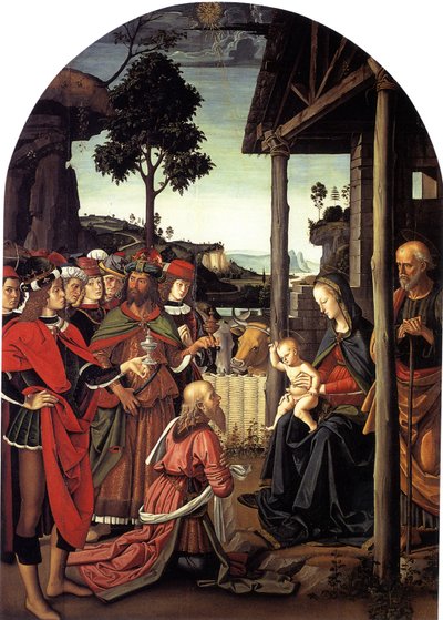 De aanbidding der wijzen, ca. 1470-1480 door Pietro Perugino