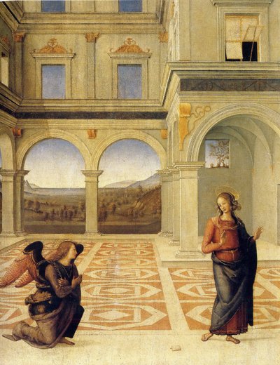 De Annunciatie, ca. 1498 door Pietro Perugino