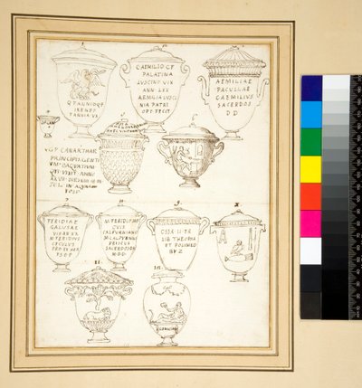 12 marmeren grafurnen met deksels door Pietro Santi Bartoli