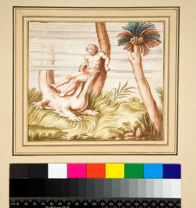 Kopie van een mozaïek van man en krokodil door Pietro Santi Bartoli