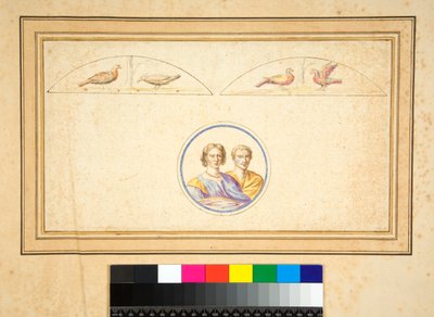 Man en vrouw (bustes) in centrale cirkel door Pietro Santi Bartoli