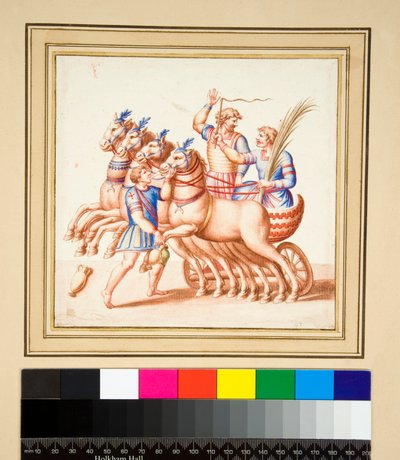 Twee wagenmenners (zwarte krijt, sommige met pen en bruine inkt. gekleurd met aquarel) door Pietro Santi Bartoli