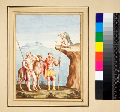 Twee figuren en een Sfinx door Pietro Santi Bartoli