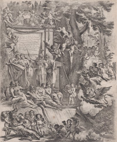 Een Allegorie ter Ere van de Aankomst van Kardinaal Franciotti als Bisschop van Lucca door Pietro Testa