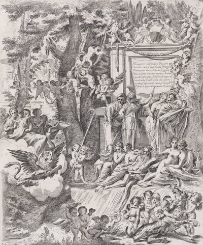 Een allegorie ter ere van de aankomst van kardinaal Franciotti als bisschop van Lucca, 1680-1700 door Pietro Testa