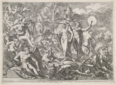 Jongeman arriveert op de Parnassus langs de weg van de Deugd door Pietro Testa