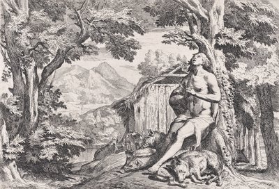 De Verloren Zoon tussen de Varkens, uit een serie van vier prenten door Pietro Testa