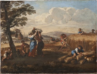 Landschap met oogsttafereel door Pietro da Cortona
