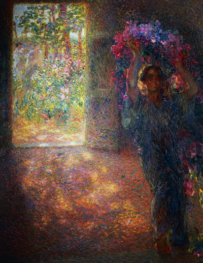 Bloemenhuis, ca. 1910, door Plinio Nomellini (1866-1943), olieverf op doek, 200x160 cm, Italië, 20e eeuw door Plinio Nomellini