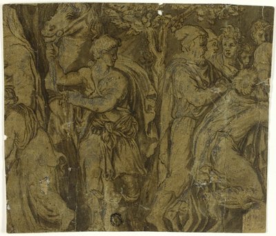 Verhaal van Niobe: Jeugd met paard; Aanbidders door Polidoro da Caravaggio