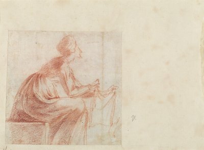 Zittende vrouw met een stuk stof door Polidoro da Caravaggio