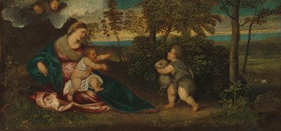 Madonna met kind en het kindje Sint Jan in een landschap door Polidoro da Lanciano