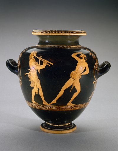 Roodfiguren Stamnos met scène van Hercules met Satyr, 440-420 v.Chr. door Polygnotos Polygnotos