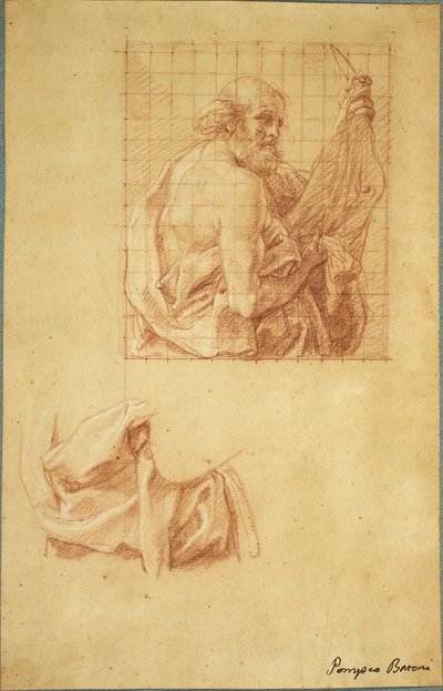 Studie voor Sint Bartholomeus en Draperie door Pompeo Girolamo Batoni